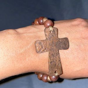 Handmade Wood and Copper Side Cross Bracelet